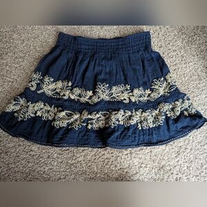 MISA Los Angeles Navy blue floral embroidered skirt 100% cotton boho